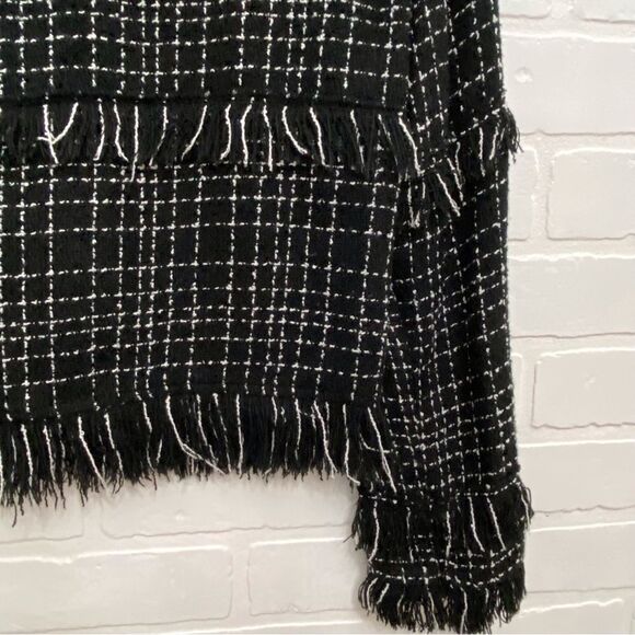 Zara Fringe Plaid Black White Top Western Chic Boho Academia Small office Siren - Picture 4 of 15